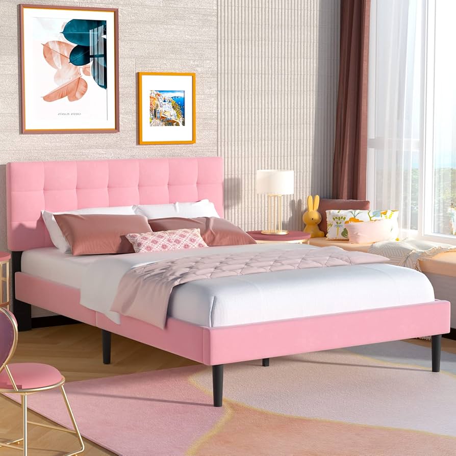 Amazon.com: ZIEUNS Queen Size Upholstered Bed Frame, Modern